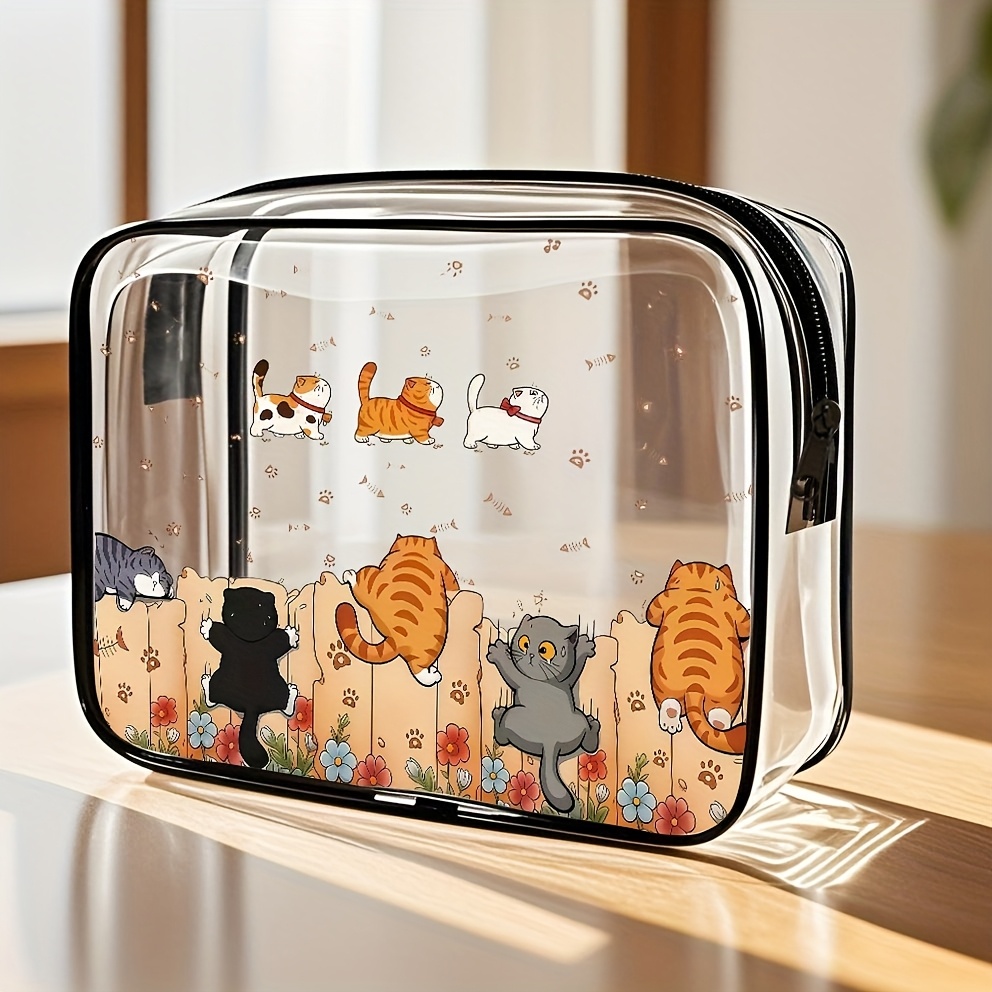 Toiletry Bag Tsa - 투명 PVC 만화 고양이 플레이펜 메이크업