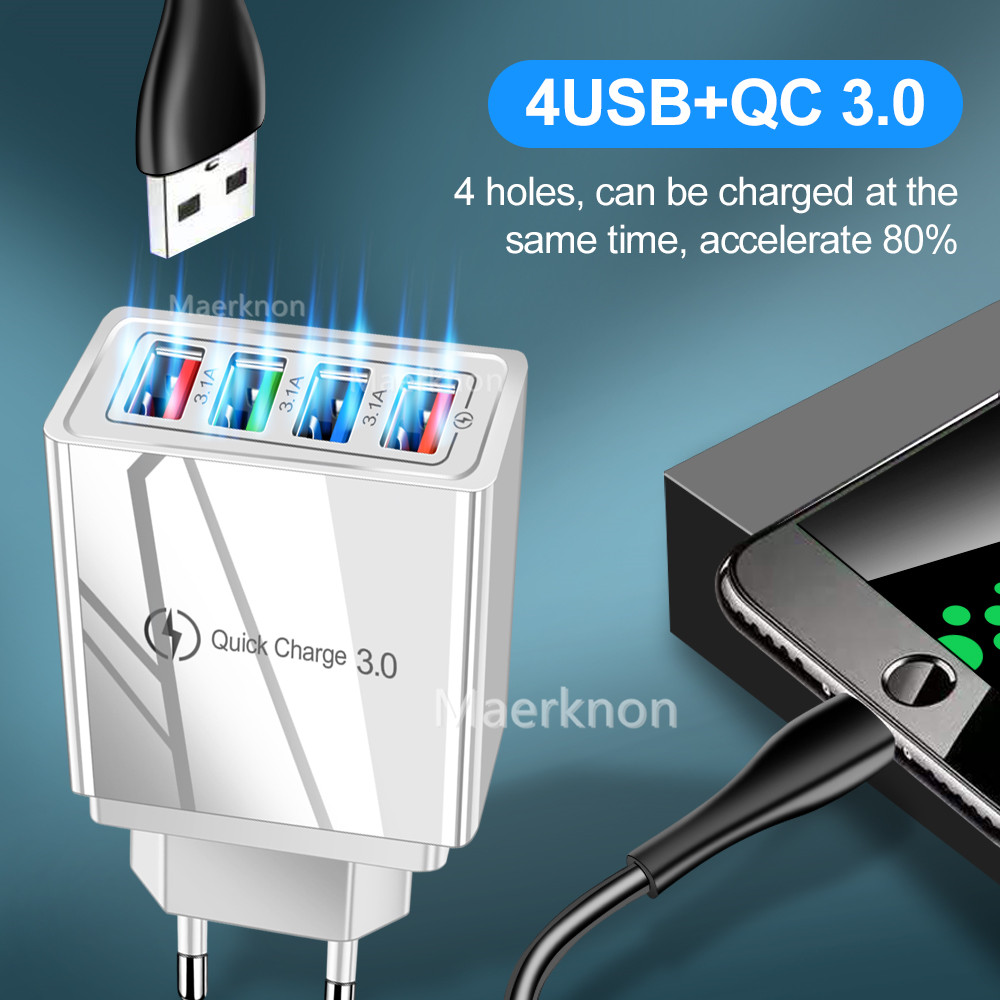 4개의 USB 고속 충전 헤드 EU/US 표준 어댑터  - Travel Accessories Inc 리뷰 및 가격