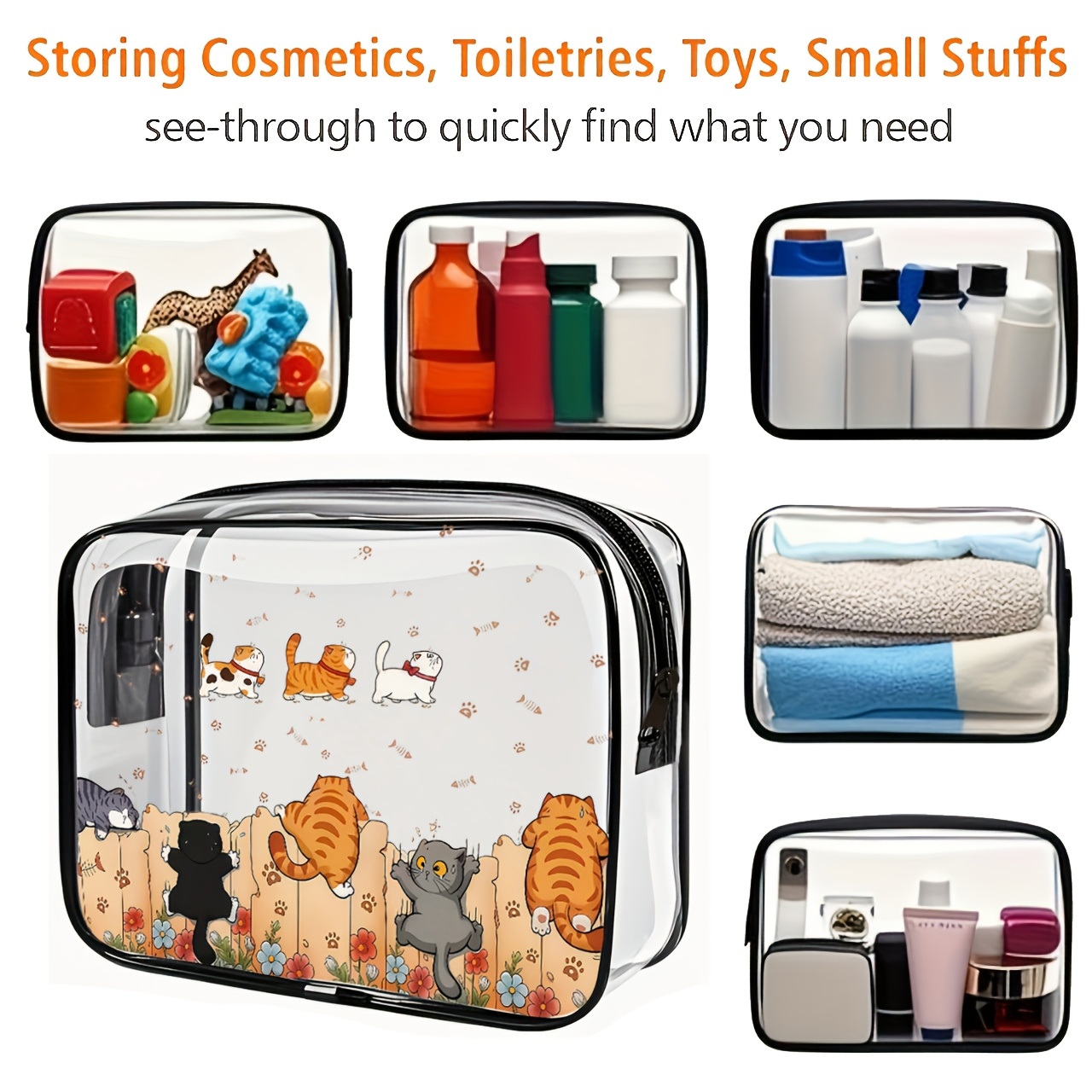 투명 PVC 만화 고양이 플레이펜 메이크업 가방 & 휴 - Toiletry Bag Tsa 리뷰 및 가격